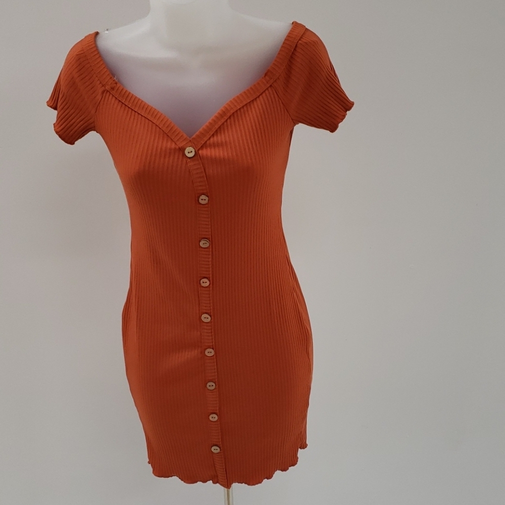 Rust shoulder Rib Dress